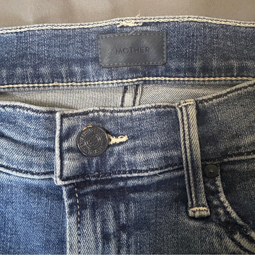 MOTHER Women's Distressed Blue Boot Cut Jeans - Picture 4 of 9